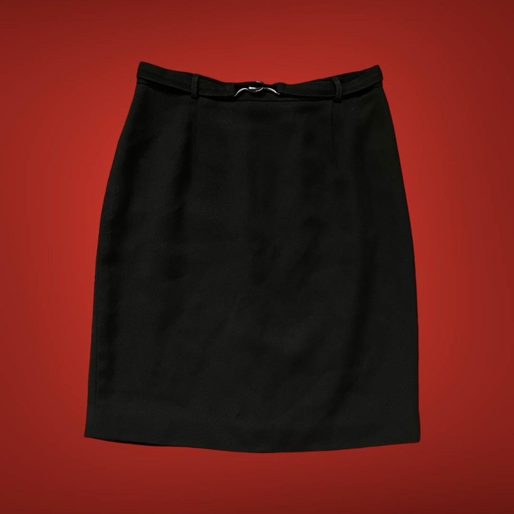 Vintage Belted Black Pencil Skirt